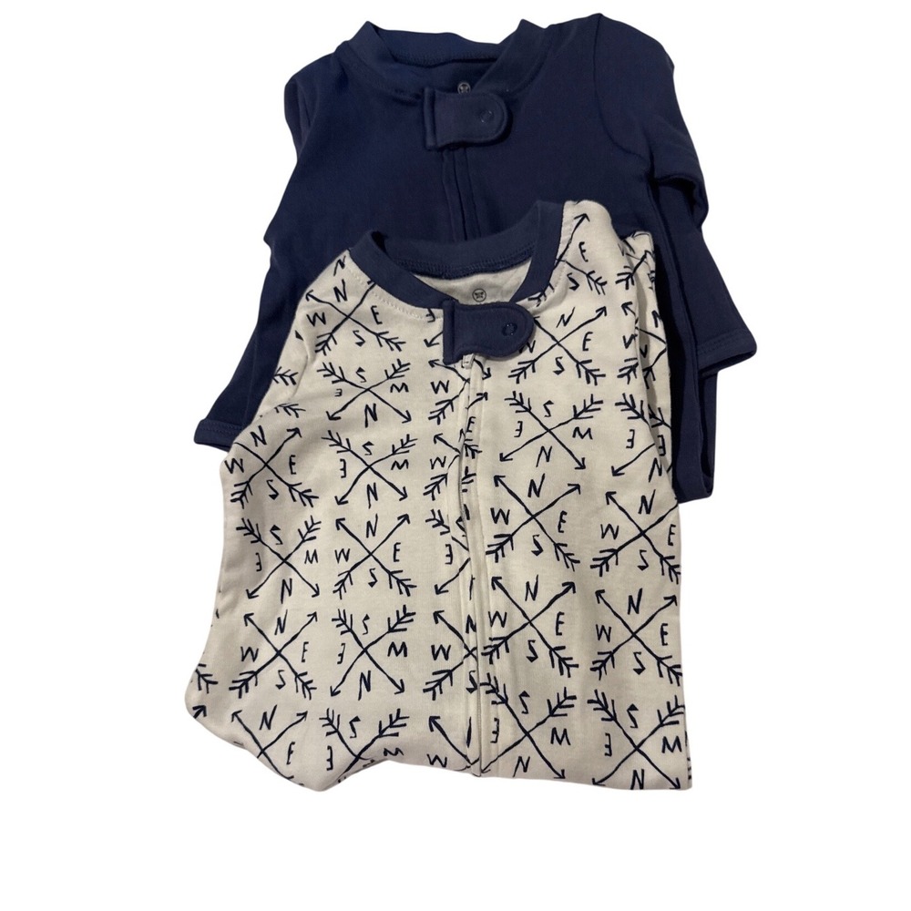 Honest Baby Clothing 3-6 Months Organic Cotton Footed Sleep Play 2-Pack Navy
